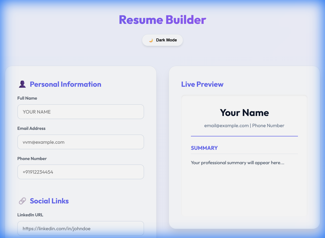 Simple Resume Builder - Full Stack Web Application project by Vetrivel Murugan